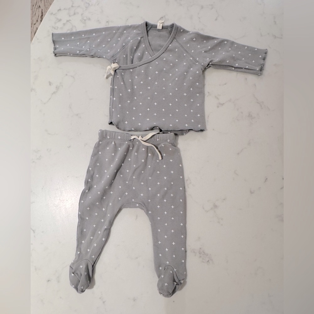Quincy Mae Kimono + Footed Pant Set in Dusty Blue